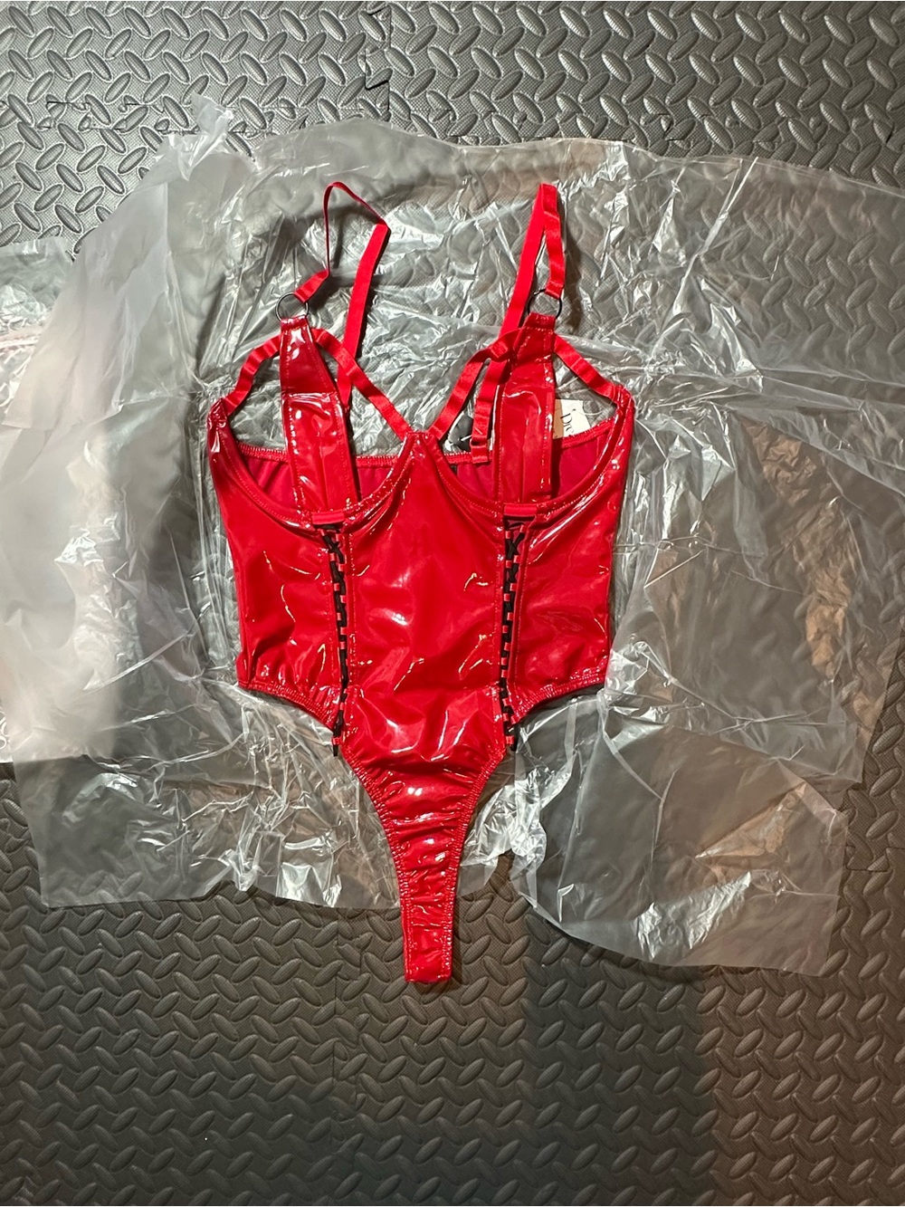 NWT Dreamgirl Red Vinyl Teddy Bodysuit Cutouts Medium 14013 New In Package